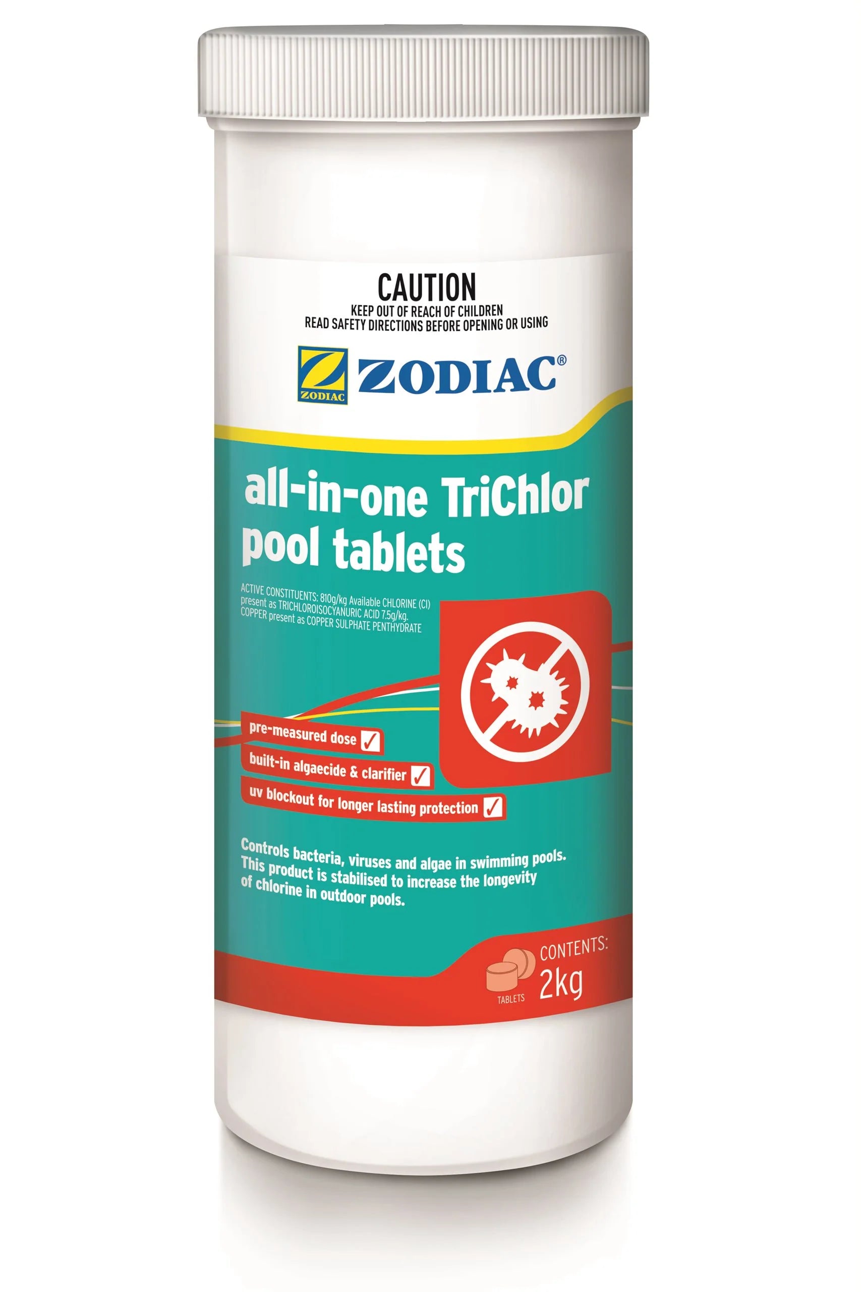 Zodiac All in One Tri-Chlor Chlorine Tablets 2kg - Pool chemical Zodiac All in One Tri-Chlor Chlorine Tablets 2kg - Pool chemical